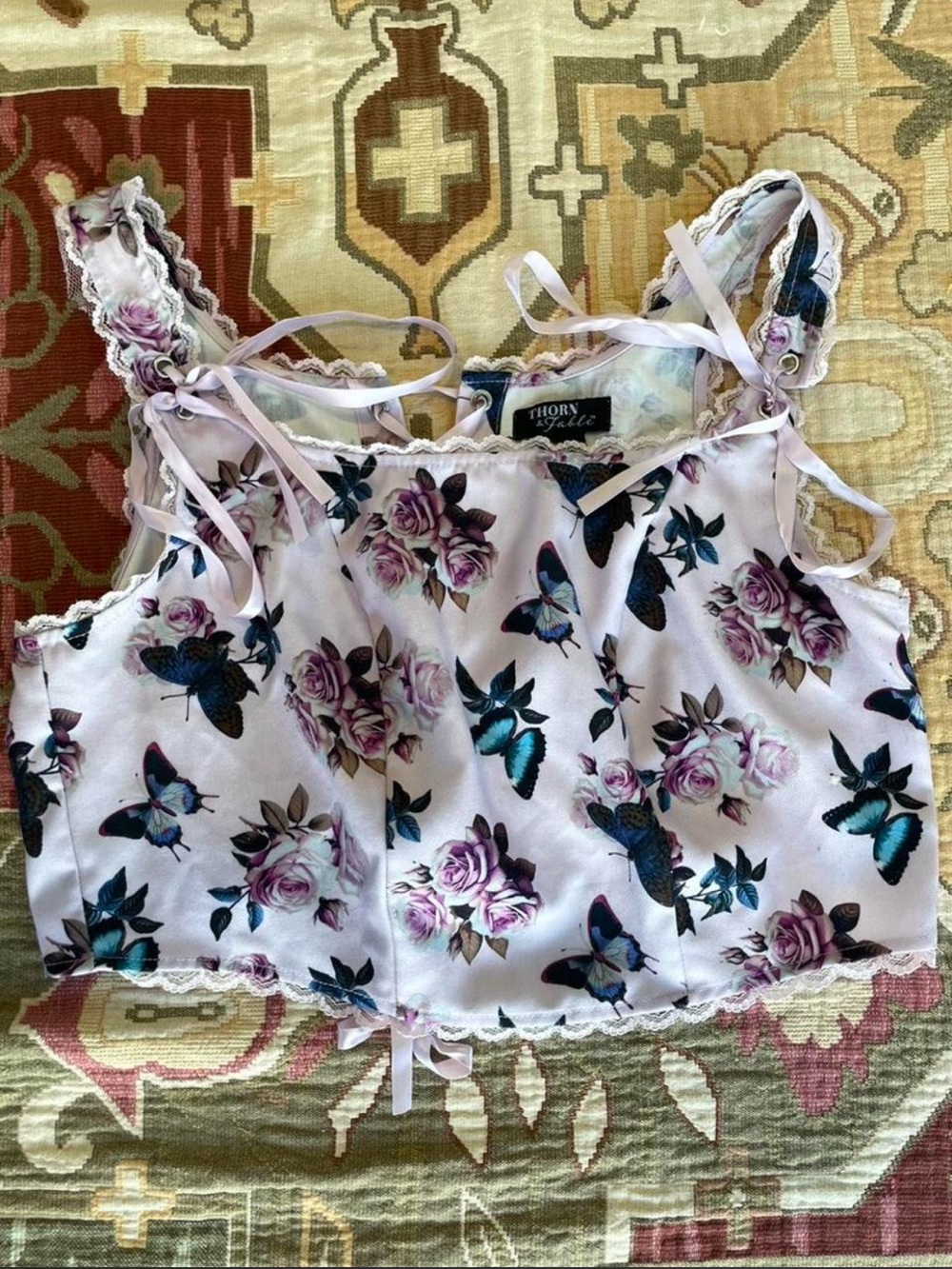 Thorn & Fable Butterfly Ribbon Crop Corset Sz Large
